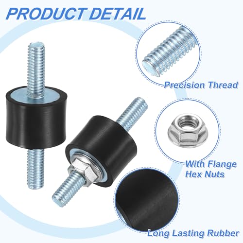 uxcell 4Pcs M6 x 18mm Rubber Mounts, 20 x 15mm Cylindrical Anti Vibration Isolator Studs Shock Absorber Double Studs with Nuts for Car Bobbin Generator Air Compressors - size: M6 x 18mm, 20 x 15mm
