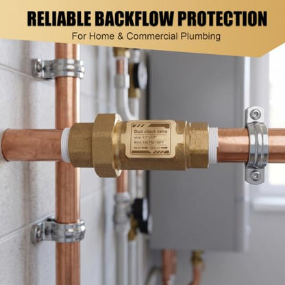 2 Pcs 1/2" Lead-free Brass Dual Check Valve, 1/2" FNPT Backflow Preventer