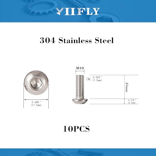 M10x1.5 Bolt, M10 x 25mm Button Head Socket Cap Bolts Screws,304 Stainless Steel(A2-70), Allen Hex Drive, Bright Finish, Fully Threaded, Quantity 10 - size: M10 x 25mm(10PCS)