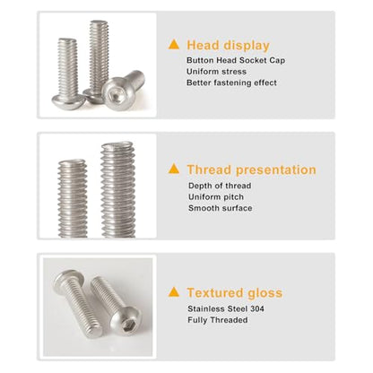 M8 x 10mm 20mm 30mm 40mm Button Head Socket Cap Screws Bolts and Nuts, Stainless Steel 304, Bright Finish, Metric Allen Hex Drive, Fully Thread, Assortment Kit 48PCS - size: Button M8x10-40mm+Nuts