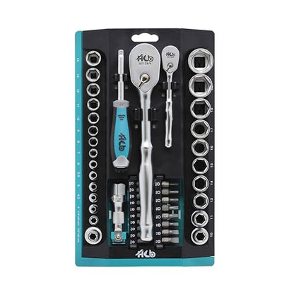 HB 65-Piece Socket Set, Dual 1/4" & 1/2" Sealed Head Ratchets & Rack - size: 65-Piece 1/4" & 1/2" Drive