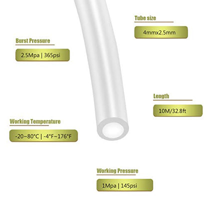 Joywayus 4mm x 2.5mm Pneumatic Tubing Air Compressor Tubing PU Pipe Polyurethane Hose Tube Fluid Gas Transfer 32.8ft 10 Meter Clear - color: Clear, size: 4mm×2.5mm(32.8ft)