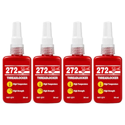 4 Pack 272 Red Thread Locker, High Strength Anaerobic Threadlocker Permanent Locking Seal Metal Glue for Nuts Bolts Fasteners, 50 ml Bottle