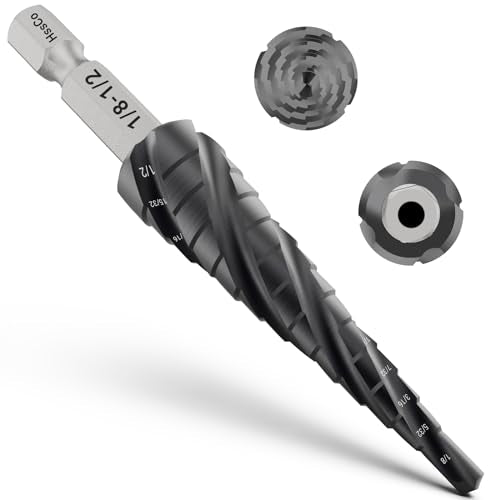 M35 Four Spiral Flute Cobalt Step Drill Bit, 1/8"-1/2", - size: M35 Cobalt 1 Piece (1/8"-1/2", 13 Steps)