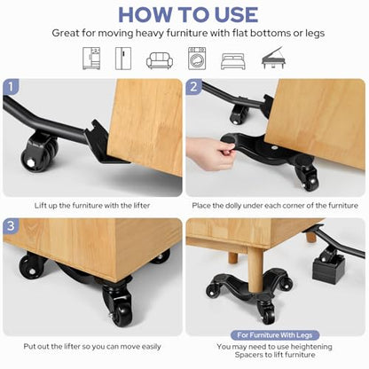 KEDSUM Furniture Dolly, 1150LBS Furniture Lifter Tool Set, 10" Heavy Duty Moving Dolly with 3 Wheels, Used for Moving Sofa, Piano, Cabinet - size: 10 inch