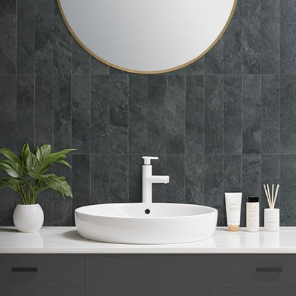 AULIGET 40-Piece Black Slate Peel and Stick Backsplash Wall Tiles, 3" x 12" PVC Faux Stone Stick on Tiles for Backsplash Kitchen, Bathroom, Laundry Room, Camper, Fireplace - color: Black Slate, size: 40 Pieces, 3"x12"x0.12"