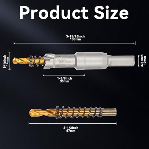 Hole Saw 9/16" (14mm) Heavy Duty Carbide with 2 Pilot Drill Bits - Metal Hole Cutter Cuts Stainless Steel, Iron, Copper, Brass, Plastic - size: 14mm|9/16"