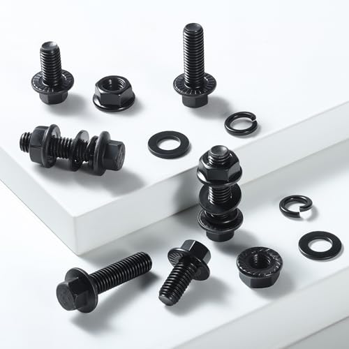 Metric Flange Bolt Assortment,296Pcs M6x1.0,M8x1.25 M10x1.5,Hex Bolts and Nuts Washers Kit,10.9 Alloy Steel Black Zinc Plated(12mm to 30mm) - size: Black M6/8/10 296PCS Flanged Bolt