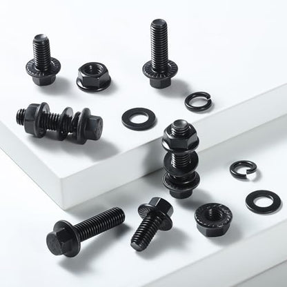 M8-1.25 Bolt Flange Head Bolts Assortment Kit,184Pcs Metric Bolts and Nuts Kit Serrated Flange Nuts Washers,10.9 Alloy Steel Black Zinc Plated(M8x16/20/25/30mm) - size: Black M8 184PCS Flanged Bolt