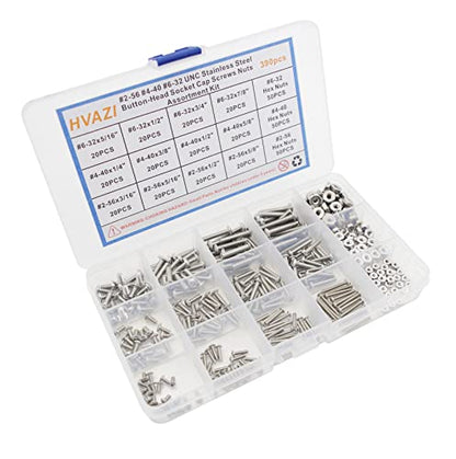 #2-56#4-40#6-32 UNC 304 SS Button-Head Socket Cap Screws & Nuts Kit - size: #2-56 #4-40 #6-32 UNC