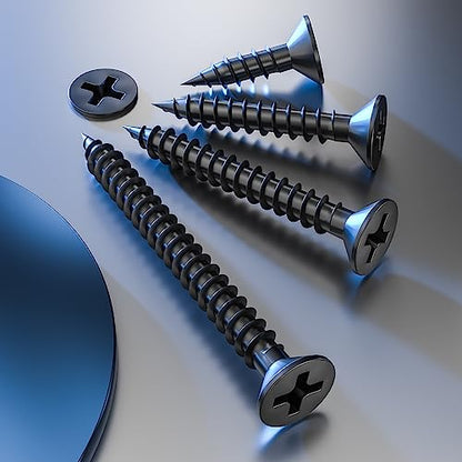 Wensilon (800Pcs) #6x1/2 Black Wood Screw Quick Metal Self Tapping Flat Head - color: Black, size: #6x1/2
