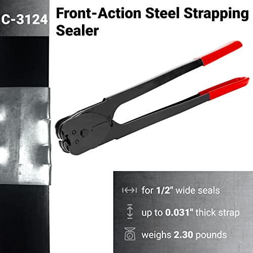 IDL Packaging C-3124 Double-Notched Front-Action Sealer/Crimper for 1/2" Steel Strapping – Durable Tool with Long Handle – Good for Horizontal and Vertical Operation – Heat-Treated Wearing Steel Parts