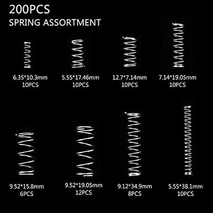 1/2 Sets Spring Assortment kit, 200pcs Heavy Steel Wire-Metal Extension Spring Replacement Kit (2)