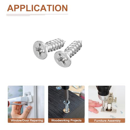 DTGN 100Pcs M4.2x14mm Flat Head Wood Screws, 304 Stainless Steel Phillips Self Tapping Screws - Good for Woodworking, Furniture - Silver - size: M4.2x14mm