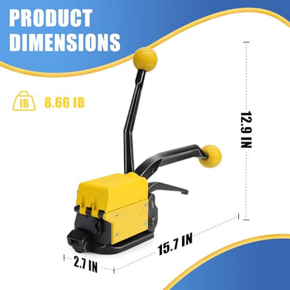 Packaging Metal Steel Strapping Banding Tool Machine for Steel Strap Integrates Functions of Tensioner Crimper and Cutter Sealless Combination (A333-5/8") - style: A333-5/8"