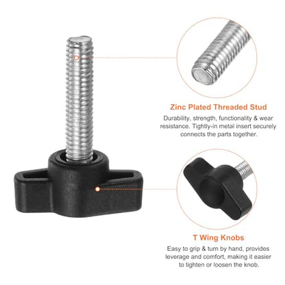 HARFINGTON 20pcs Tee Wing Thumb Screws M6 x 25mm Standard Male Thread Plastic T Knobs Handles Hand Clamping Knobs Grip Thumbscrew, Black - color: Black, size: M6 x 25mm