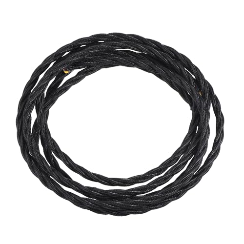 MECCANIXITY 6.6Ft Twisted Cloth Covered Wire, 18/3 Cloth Covered Electrical Wire Vintage Industrial Electronic Wire Cloth Cord Cable for Pendant Light DIY Project, Black - color: Black, size: 6.6Ft