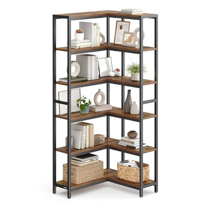 VASAGLE 6 Tier Bookshelf, Convertible Corner Shelf, 40.2 x 9.4 x 69 Inches - size: 6 Tiers (40.2"W)