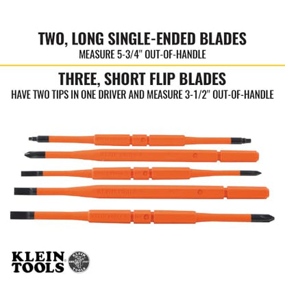 Klein Tools 32288 Insulated Screwdriver, 8-in-1 Screwdriver Set with Interchangeable Blades, 3 Phillips, 3 Slotted and 2 Square Tips - size: 8-in-1 Standard