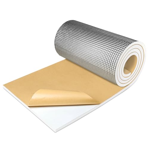 TroyStudio Sound Proof PEF Closed Cell Foam with Aluminum Foil, Self-Adhesive 13" x 78" Heat Shield White Foam Sheet - Waterproof Noise Vibration Thermal Insulation Roll for Home, HVAC and Car - color: White, PEF Foam, size: 13" x 78" x 0.4"