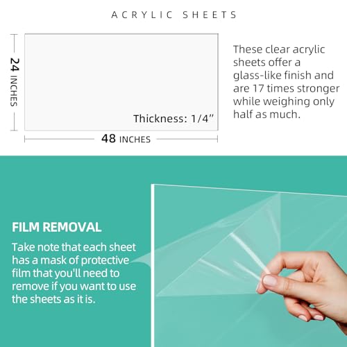 CALPALMY (2 Pack) 1/4" Thick Clear Large Acrylic Sheets - 24" x 48" Pre-Cut Plexiglass Sheets for Windows, Craft Projects, Signs, Display Cases, Sneeze Guard and More - Cut with Power Saw, Hand Tools - color: Clear, size: 24x48", 1/4" Thick