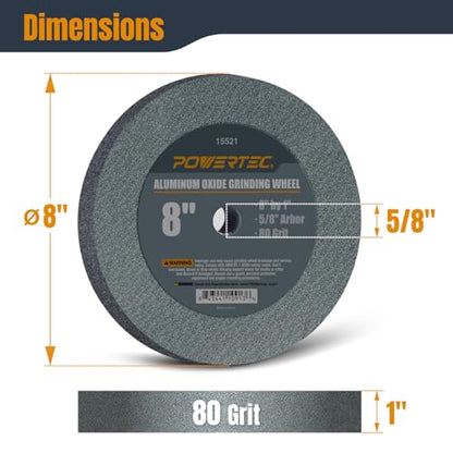 POWERTEC Bench Grinder Wheel 2PK, 8 Inch Grinding Wheel 80 Grit, Aluminum Oxide, 8 Bench Grinder Wheels for Pedestal & Benches, 1" Thick 5/8" Arbor, Sharpening Shaping Drill Bits, Knife - 15521-P2 - size: 80 Grit, 2PK, style: 8" Grinding Wheels