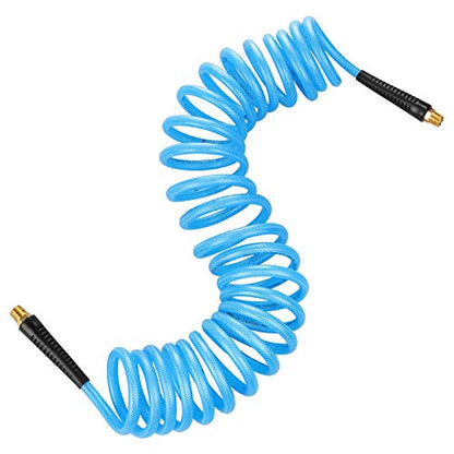 1/4 Coiled Air Hose, Polyurethane Material, 1/4 Inch MNPT Swivel Brass Fittings with Bend Restrictors, 20 Feet Air Compressor Hose - size: 1/4''×20ft