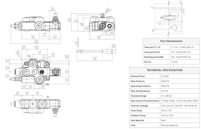 Magister Hydraulic Control Valve 2 Spool 21 GPM – 4-Way 3-Position, Open Center, 3600 PSI, SAE Ports - size: 21 GPM