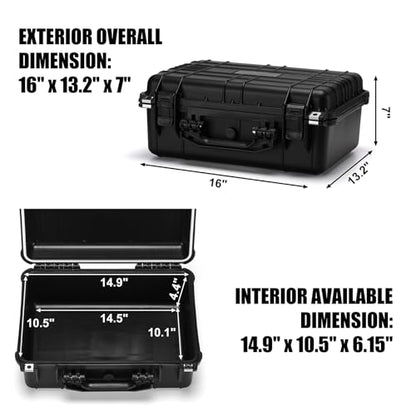 Mayouko 16" Waterproof Plastic Toolbox with Foam Insert, 16" x 13.2" x 7", IP67 Lockable Storage Box, Customizable Foam, Shockproof Hard Case Weatherproof Container, Protective Hard Camera Case - size: 16"Lx 13.2"Wx 7"H