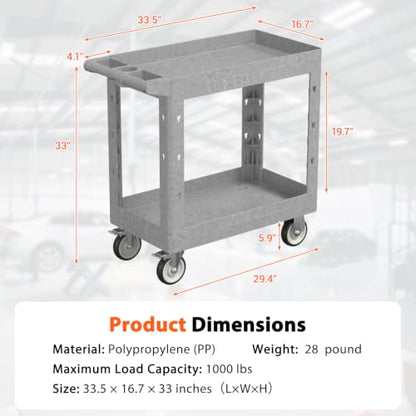Utility Rolling Storage Cart, 34 x 17 Inch, 550 Lbs Capacity, Grey - color: Gray, size: 34 × 17 Inch