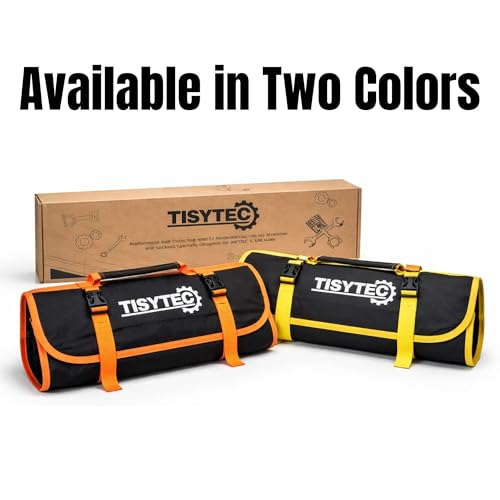 4-in-1 Wrench and Socket Tool Roll Bag – 52-Pocket Heavy Duty Organizer for SAE & Metric Sets (1/2" Dr. Sockets) – Mobile Mechanic and Fleet Maintenance Tool Wrap Pouch (Industrial Yellow) - color: Yellow
