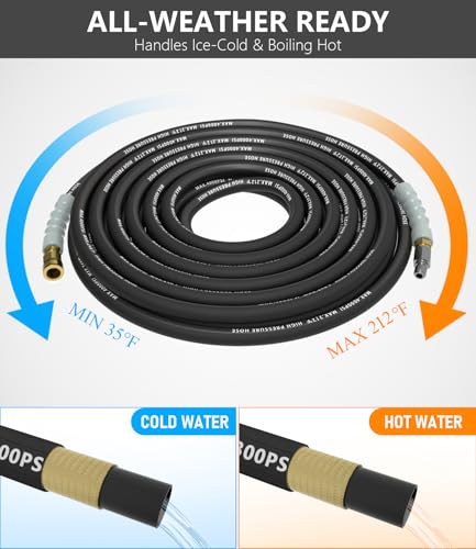 Pressure Washer Hose 100FT with 3/8'' Quick Connect, 4200 PSI - color: Black, size: 100FT