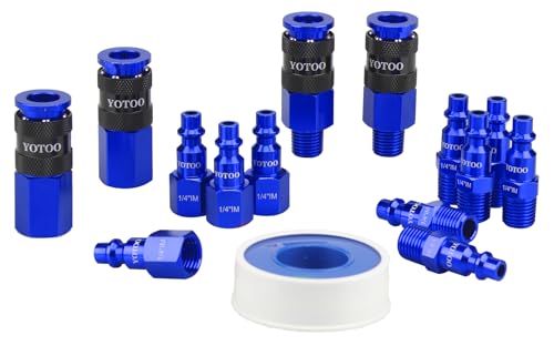 YOTOO Universal Air Coupler and Industrial Plug Kit, 15 Pcs Durable Aluminum Quick Connect Air Hose Fittings, Lightweight for Air Tools, Air Compressor Accessroies and air compressor attachments, Blue - color: Blue, size: 15 Pieces Kit