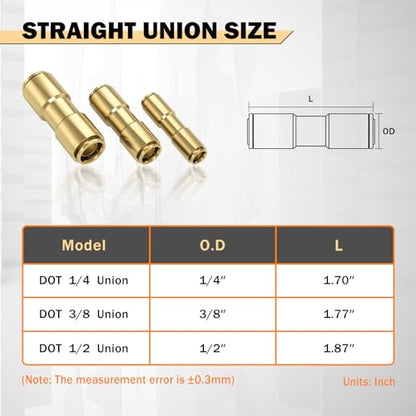 CheeMuii 6PCS 1/4" Brass DOT Air Line Fittings DOT Brass Straight Union - size: 1/4IN-6PCS