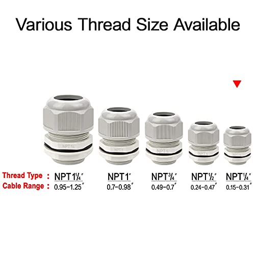 LeMotech 20 Pack NPT 1/4" Cable Glands Waterproof Adjustable 4-8mm Cable Connectors Grey Nylon Joints with Gaskets - color: Grey, size: 1/4inch 20-pack