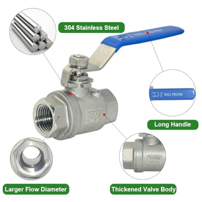 304 Stainless Steel Ball Valve 3/4 Inch Female NPT Standard Full Port for Water Oil Gas Vinyl Handle WOG1000 - size: 3/4 Inch, style: Pack of 1