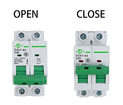 AC Miniature Circuit Breaker, 2 Pole 50 Amp, 120/240VAC, 6kA Din Rail Mount Breaker with Thermal Magnetic Trip, DZ47-63 C50 2P, AC Solar MCB - color: 2 Pole, size: 50 A