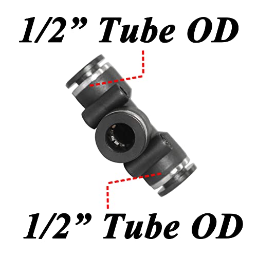 Pneumatic Tee Push to Connect Air Fittings 1/2" Tube OD PE-1/2 (Pack of 10) - size: 1/2" OD, style: Tee