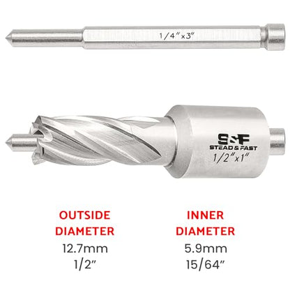 S&F STEAD & FAST Annular Cutter with Pilot Pin 1/2" x 1" DOC, Mag Drill Bit - size: 1/2" x 1"