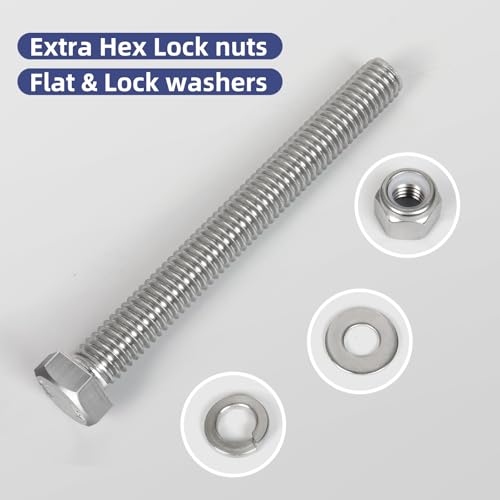 (8 Sets) 5/16-18 x 3-1/2" Hex Head Screw Bolt,Lock Nuts,Flat & Lock Washers Kits,304 Stainless Steel 18-8,Fully Threaded - size: 5/16-18 x 3-1/2"