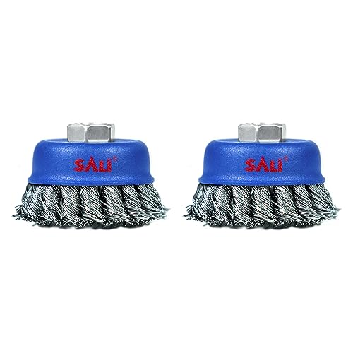 SALI 2 Pack Wire Cup Brush, 3 Inch Twisted Knotted Cup Brush for Grinders, with 5/8-11 Inch Arbor for Heavy Cleaning Rust, Stripping and Abrasive, for Angle Grinder - style: Twiste Wire