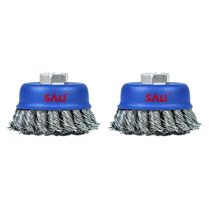 SALI 2 Pack Wire Cup Brush, 3 Inch Twisted Knotted Cup Brush for Grinders, with 5/8-11 Inch Arbor for Heavy Cleaning Rust, Stripping and Abrasive, for Angle Grinder - style: Twiste Wire