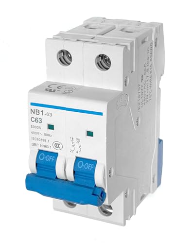 DIN Rail Mount Miniature Circuit Breaker, C Curve, UL Listed UL1077 (2 Poles 63A) - style: 2 Poles 63A