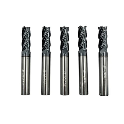 5PCS 5/16" Carbide Square End Mill Bits Set, Milling Bits Cutter 5/16 Carbide End Mills for Alloy Steels/Hardened Steels, HRC 45 Deg Single End 4 Flute AlTiN Coating