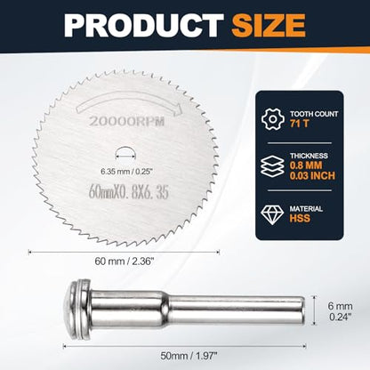 Cutting Wheel Set 2Pcs 2.36" 60mm Diameter HSS Circular Saw Blades - color: Silver, size: 2.36"(60mm) Diameter, 0.24"(6mm) Round Shank
