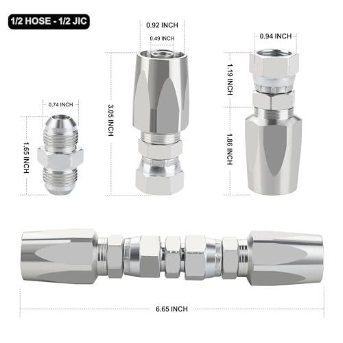 4PCS Reusable Hydraulic Hose Repair Fittings Kit, 1/2'' 3/8'' 1/4'' for Size #08#06#04 Single Wire Hydraulic Hose - size: 1/2''&3/8''&1/4''