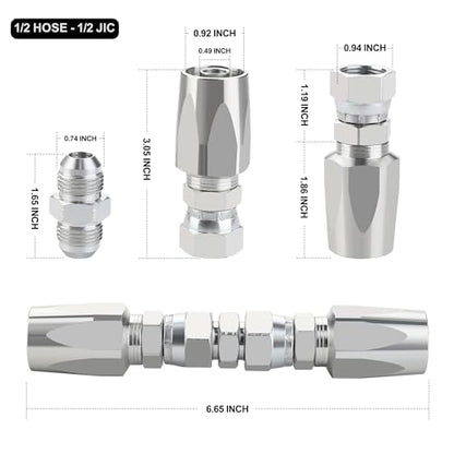 4PCS Reusable Hydraulic Hose Repair Fittings Kit, 1/2'' 3/8'' 1/4'' for Size #08#06#04 Single Wire Hydraulic Hose - size: 1/2''&3/8''&1/4''
