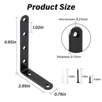 5 x 3 Inch Heavy Duty L Brackets, Steel Corner Braces, Black, 4 Pack - color: Black