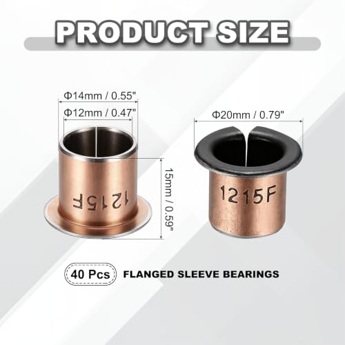 uxcell 40Pcs Flanged Sleeve Bearing, 12mm Bore x 14mm OD x 15mm Length - size: 12×14×15mm