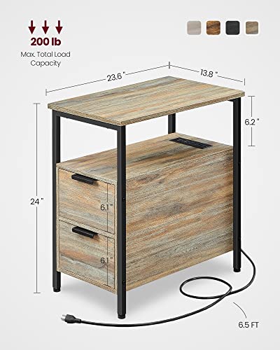 VASAGLE Side End Table with Charging Station, Slim Nightstand with Storage - color: Turquoise Brown + Ink Black, size: 23.6"D x 13.8"W